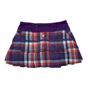 Lululemon Run Pace Setter Skirt Wheezy Check Multi Heathered Berry Yum Size 4